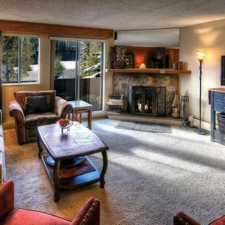One Bedroom Condo Living Area Fireplace at Beaver Run Resort in Breckenridge