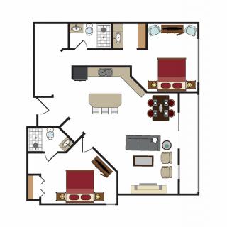 Two Bedroom Suite Floor Plan in Building 4 at Beaver Run Resort in Breckenridge 