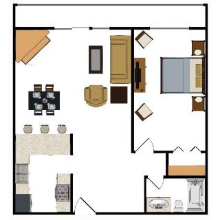 One Bedroom Condo Floor Plan at Beaver Run Resort in Breckenridge