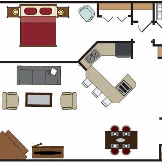 One Bedroom Suite Living Room Floor Plan in Building 4 at Beaver Run Resorts in Breckenridge